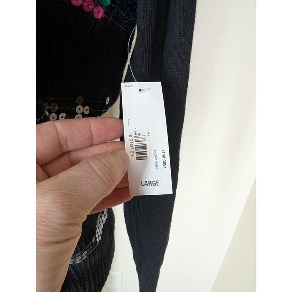 I Heart Ronson Sequin Zip Front Black Ribbed Cardigan Sweater Large New w/ Tags - Picture 3 of 11